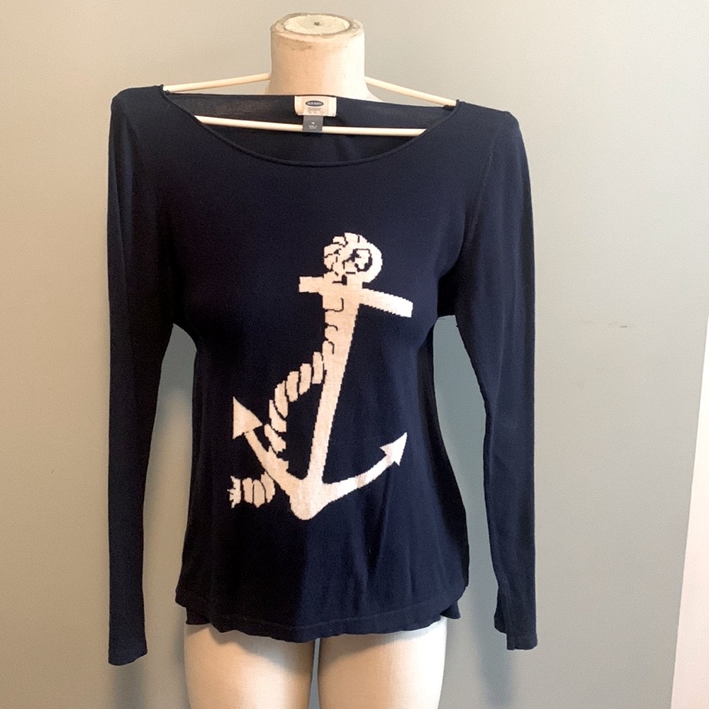 Old Navy Woman’s Medium Blue Anchor Crew Neck Light Sweater